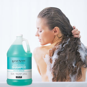 Ginger Lily Farms shampoo in a gym locker room for convenient use