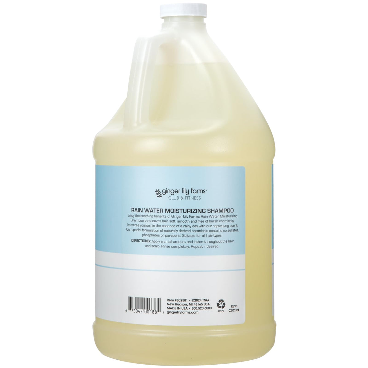 Ginger Lily Farms pouring shampoo from gallon for easy refills, convenient handling