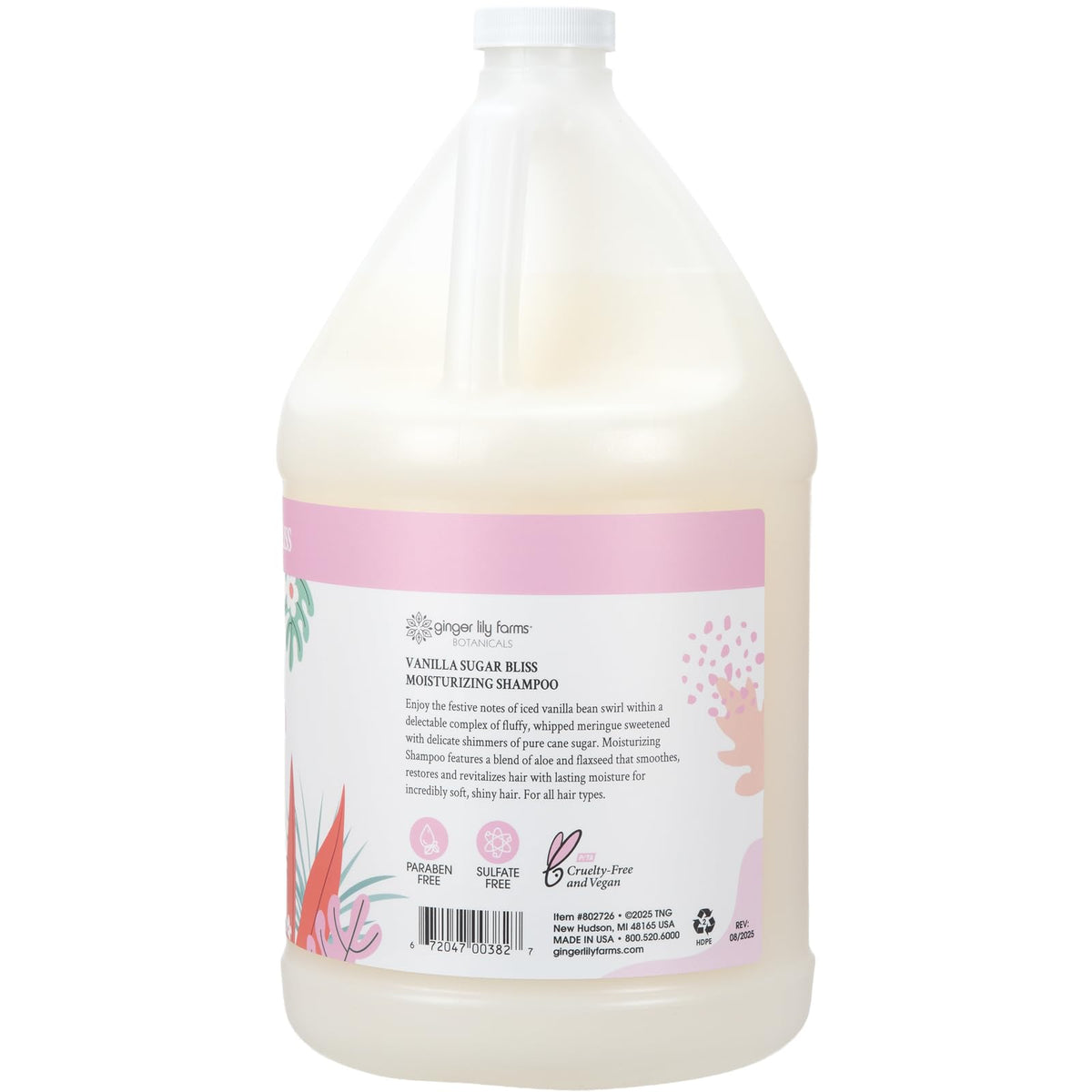 Ginger Lily Farms shampoo being poured from gallon into dispenser for refill convenience