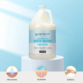 Ginger Lily Farms gallon beside a small bottle showing economical refill size