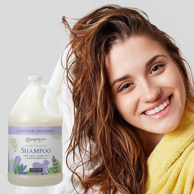 Ginger Lily Farms gallon on salon backbar showing professional use and reduced waste