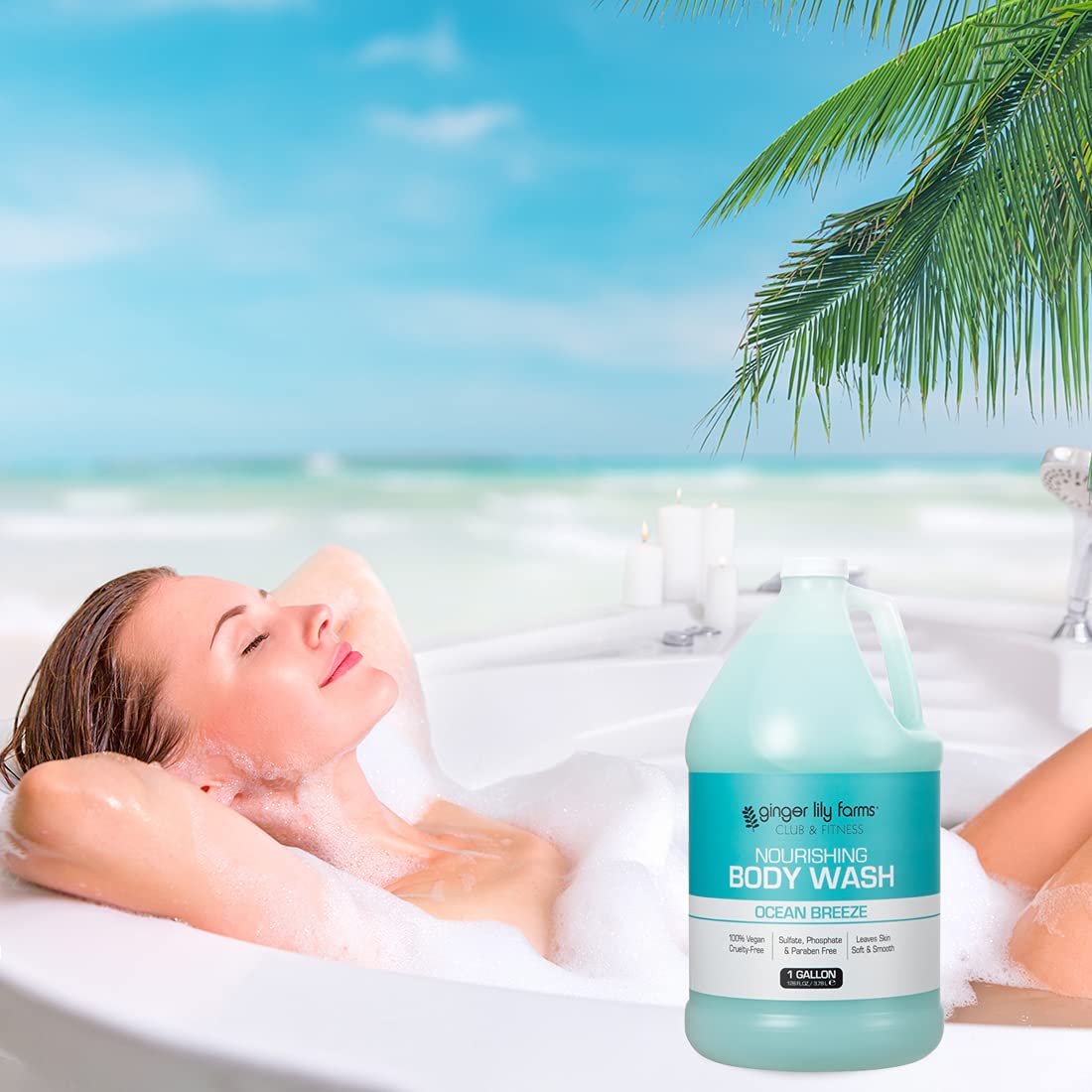 Ginger Lily Farms ocean breeze scent imagery suggesting refreshing skin revival