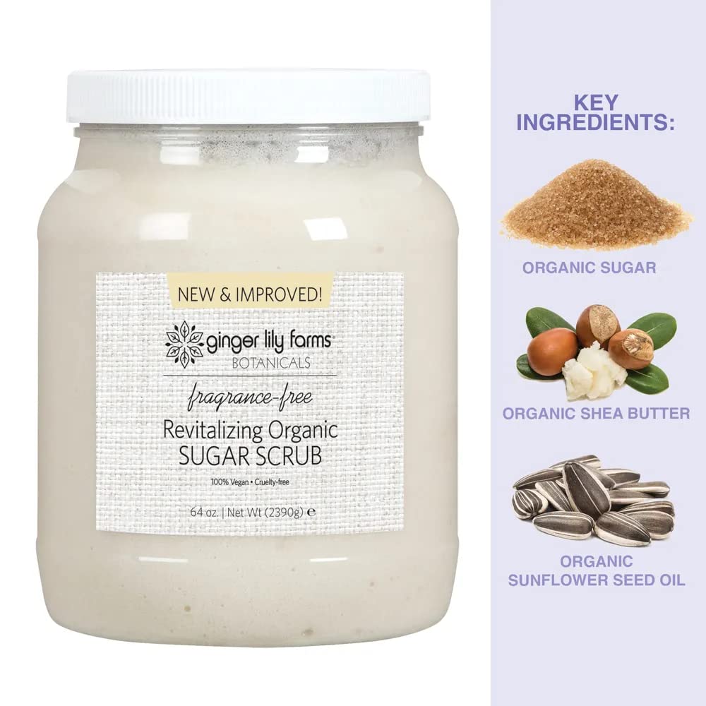 Ginger Lily Farms scrub applied to hand demonstrating easy in-shower use benefit