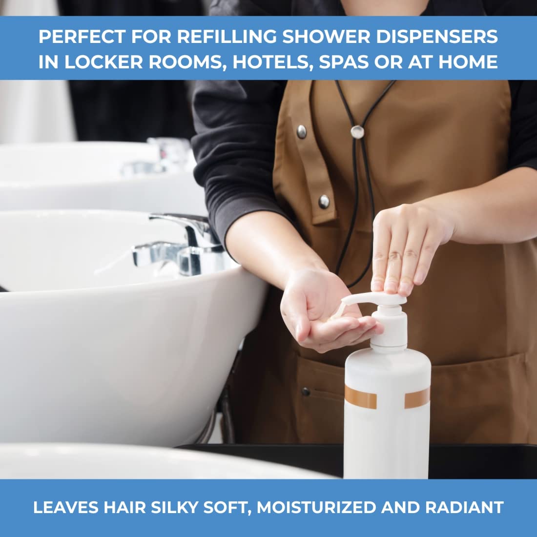 Ginger Lily Farms refilling shower dispenser showing eco-friendly plastic reduction