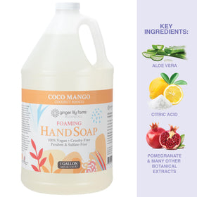 Ginger Lily Farms gallon beside an 8 oz bottle to show scale, highlighting cost-saving bulk capacity