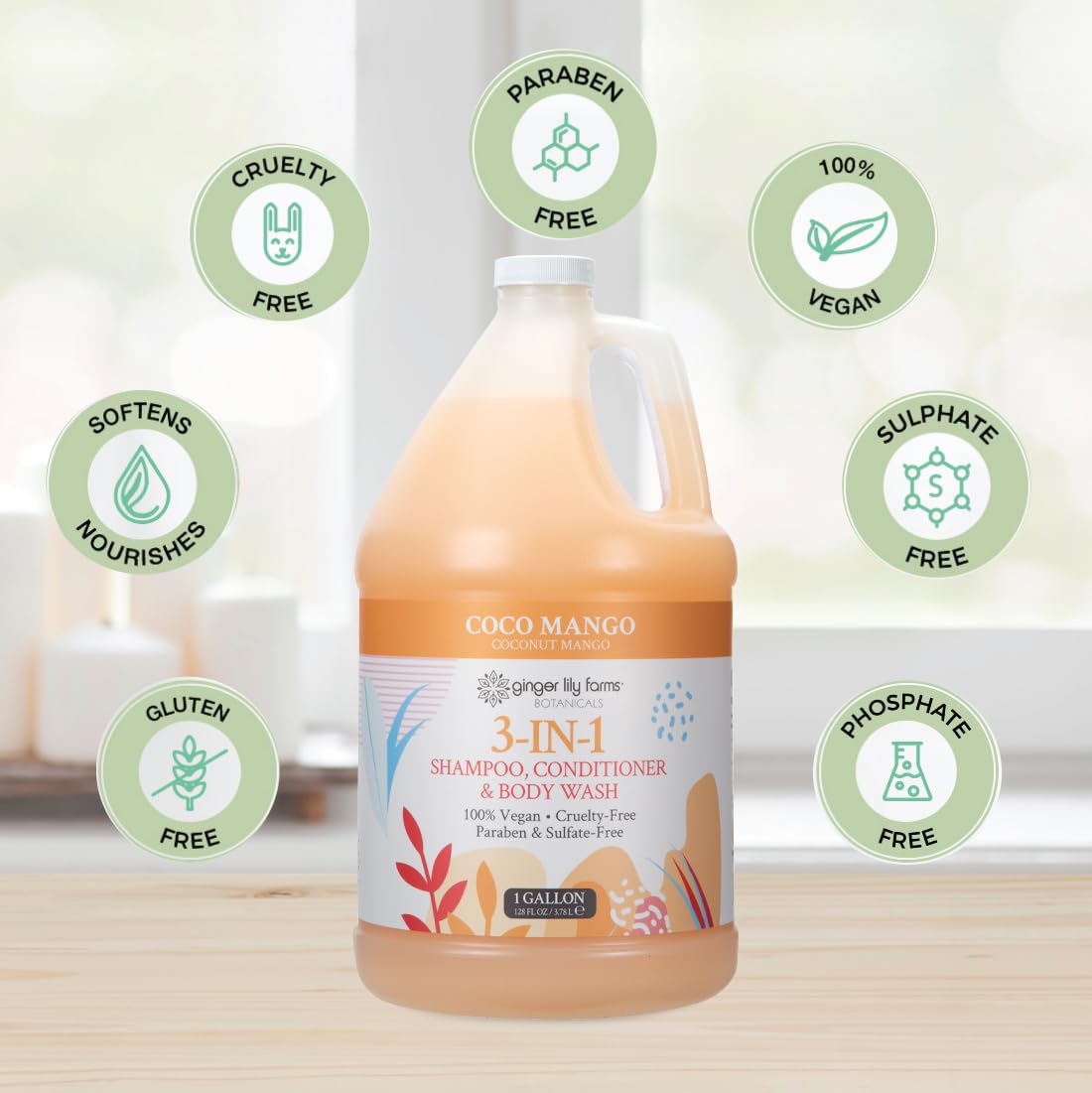 Ginger Lily Farms gallon held in hand to show scale and economical size