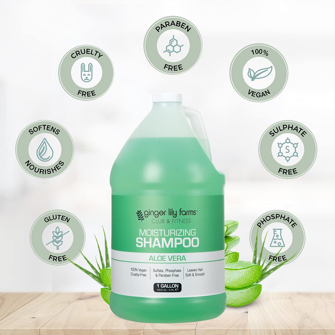 Ginger Lily Farms gallon beside a hand to show scale and cost-saving volume