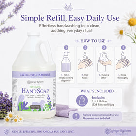 Ginger Lily Farms gallon jug next to a hand showing scale and economical volume
