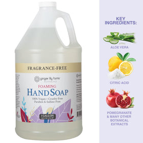 Ginger Lily Farms gallon beside hand to show scale and bulk refill cost-saving benefit