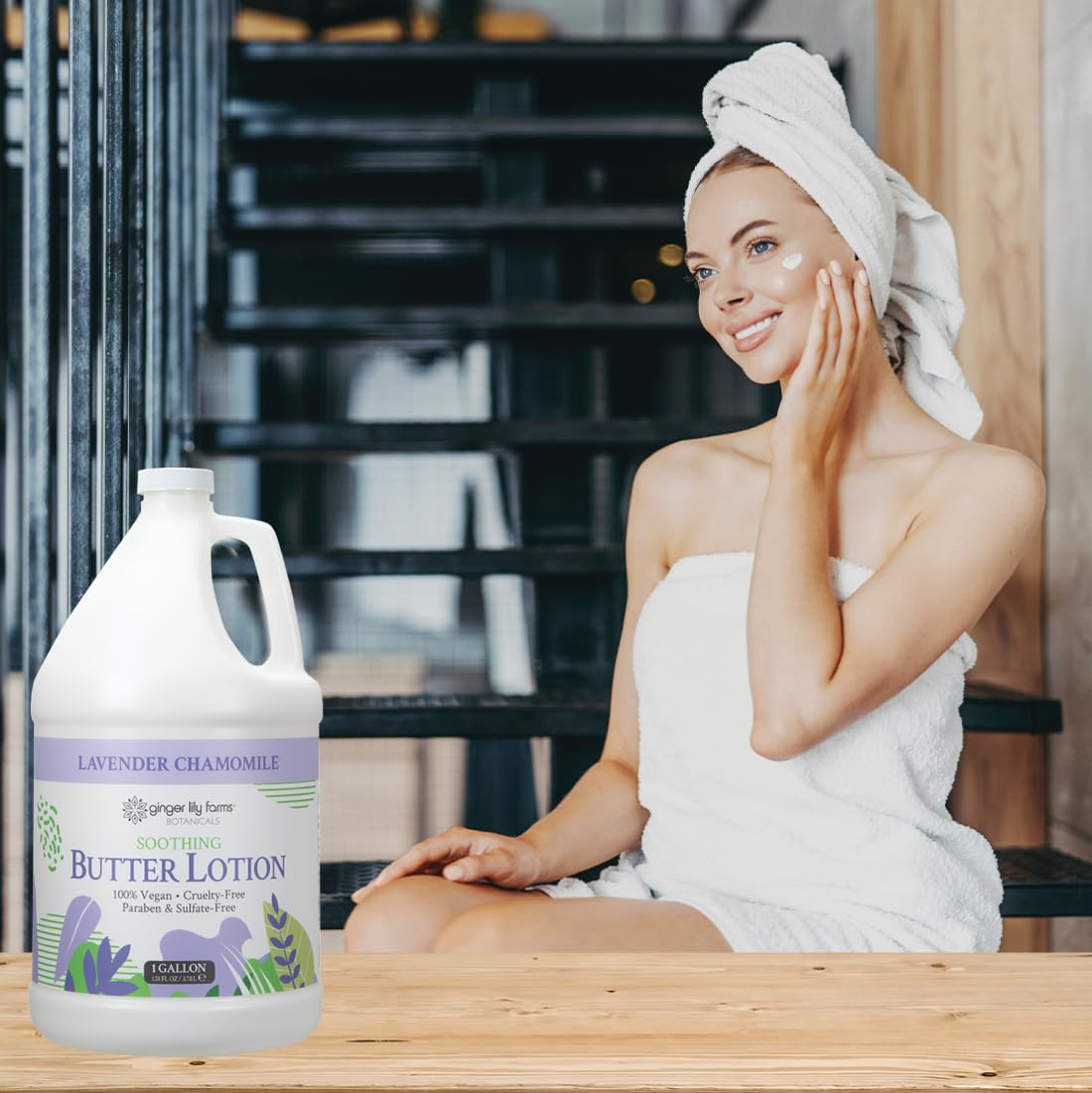 Ginger Lily Farms spa sink lifestyle scene conveying calming scent and professional feel