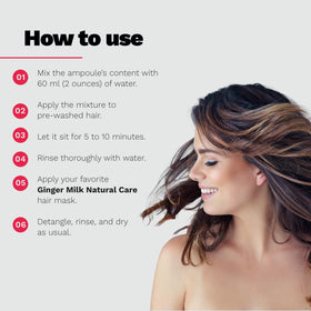 Ginger Milk ampoule applied to wet hair highlighting fast absorption