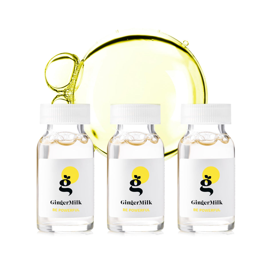 Ginger Milk Natural Care front packaging showing trio ampoules and benefits