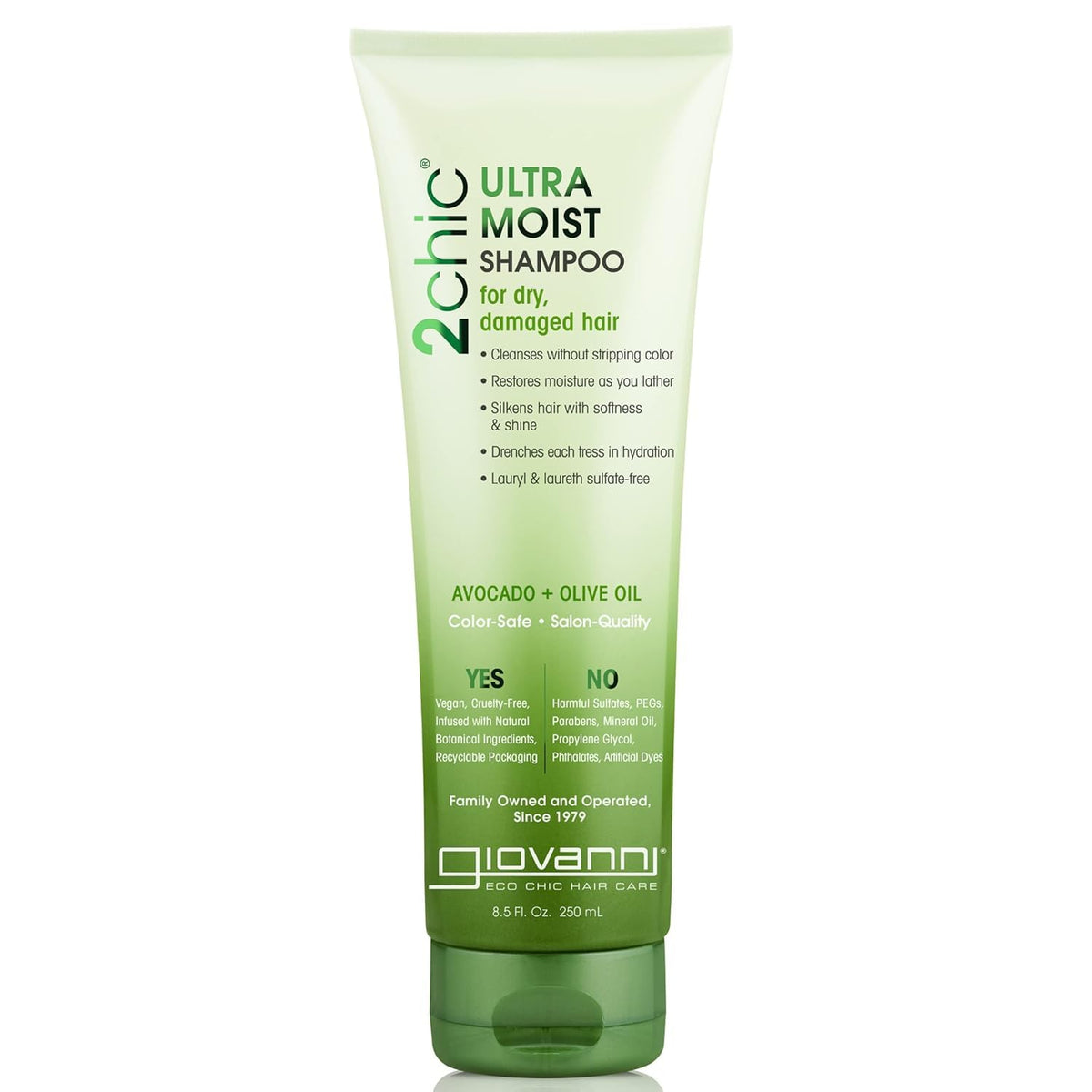 GIOVANNI front bottle showing avocado and olive oil benefits