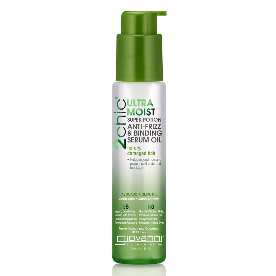 GIOVANNI front bottle showing serum packaging and benefit of shine
