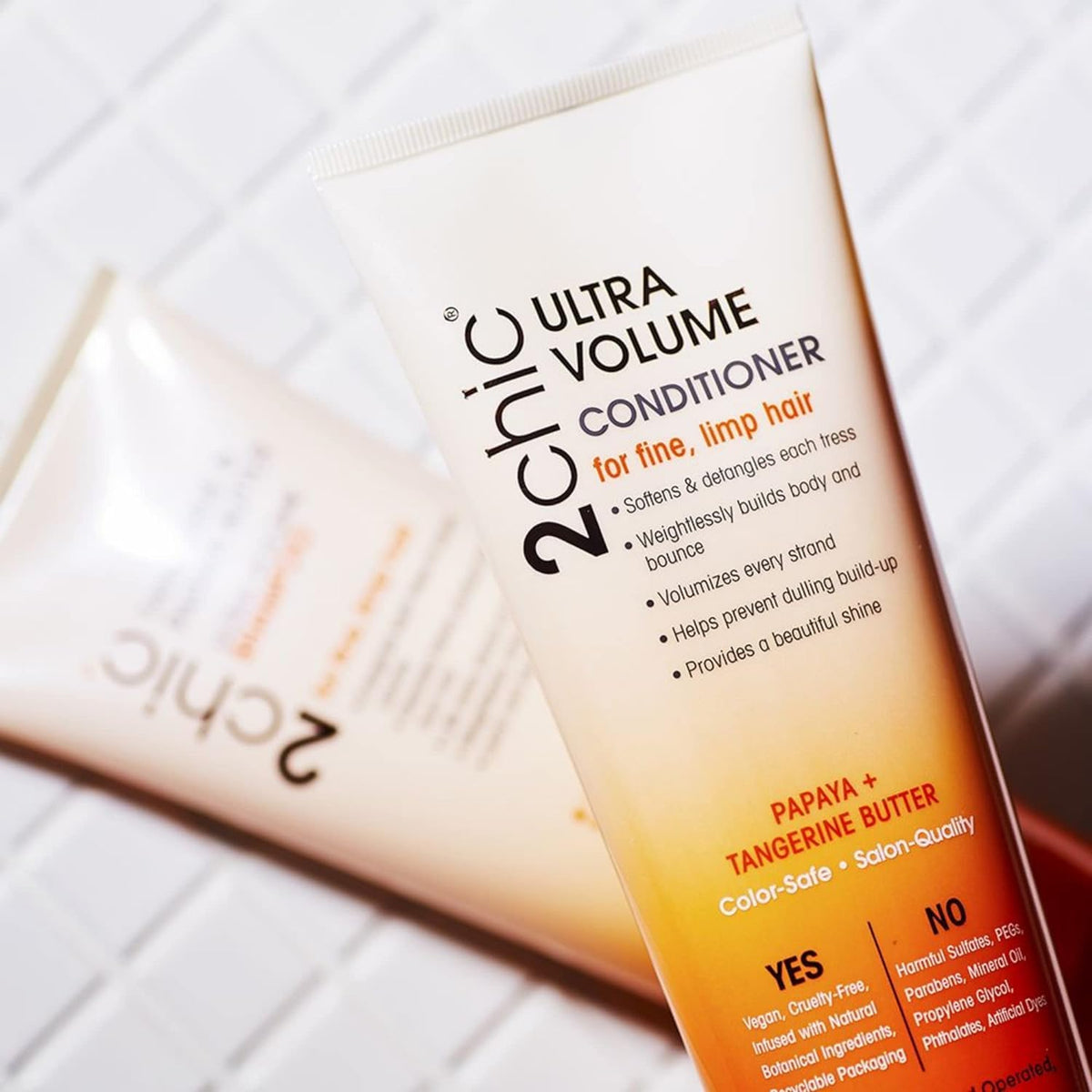 GIOVANNI 2chic on bathroom shelf suggesting everyday volumizing routine