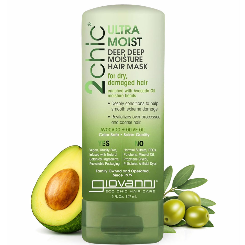 GIOVANNI jar front view showing label and creamy texture, promotes deep hydration