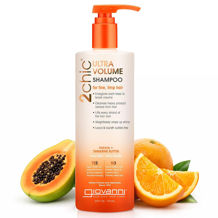 GIOVANNI 2chic front bottle showing label and 24 oz size, conveys lightweight volume