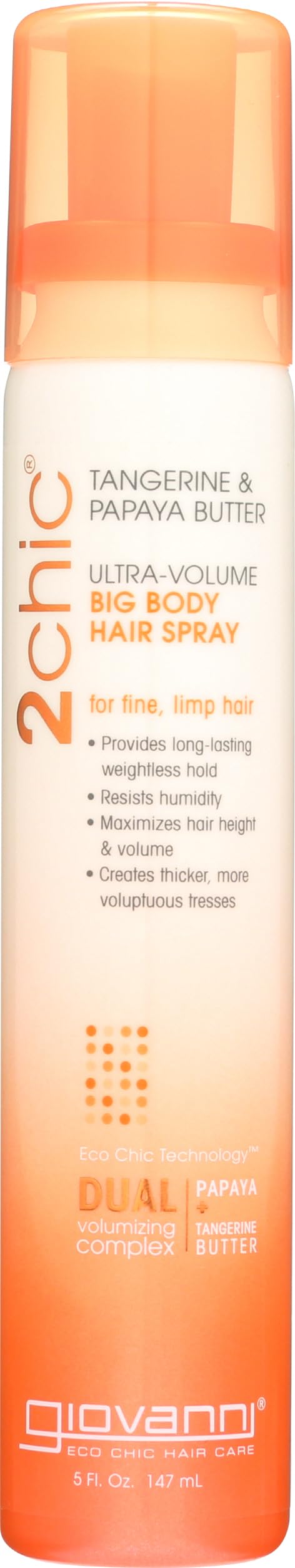 GIOVANNI front packaging showing volumizing hairspray and benefits