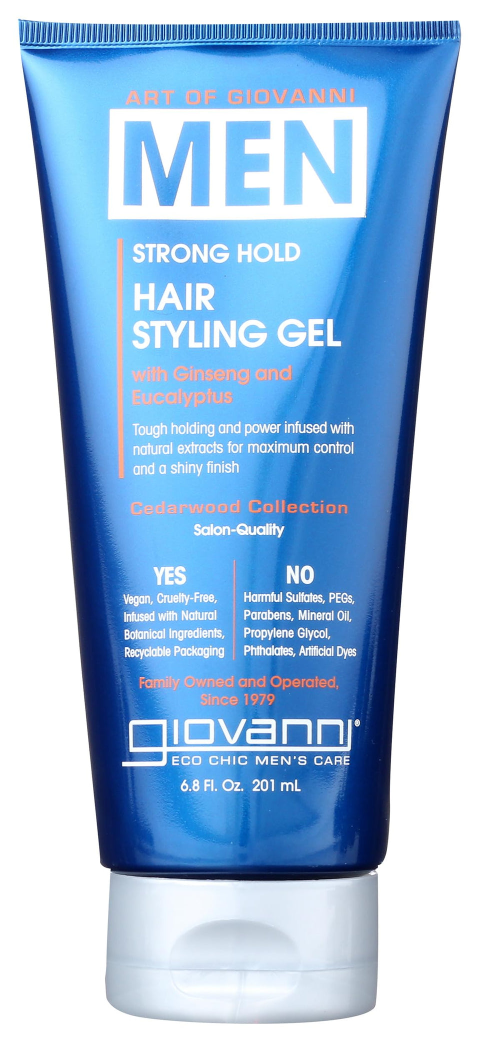 GIOVANNI front label of cedarwood styling gel showing size and clean design