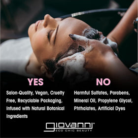 Giovanni treated hair before and after lifestyle shot showing reduced frizz and added shine