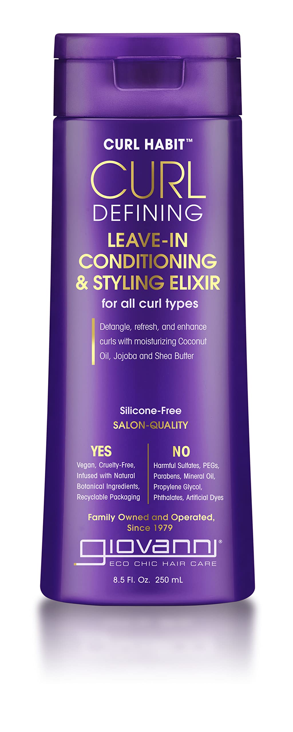 GIOVANNI front bottle showing Curl Habit branding and benefits