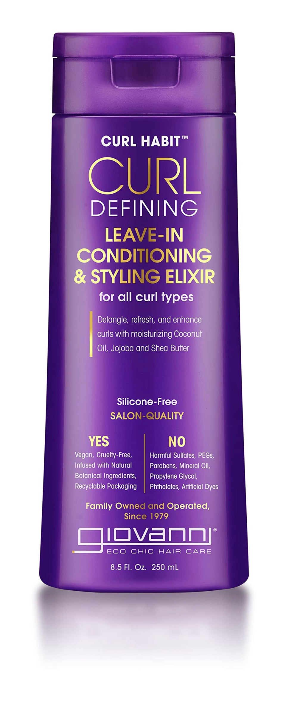 GIOVANNI front bottle showing Curl Habit branding and benefits