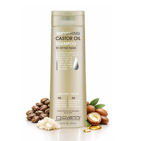 GIOVANNI front bottle shows product and benefits for smoother hair