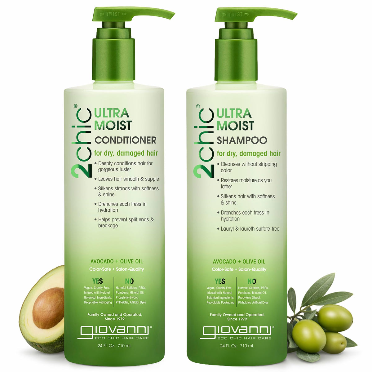GIOVANNI front packaging of 2Chic Ultra-Moist set shows duo and clear benefit