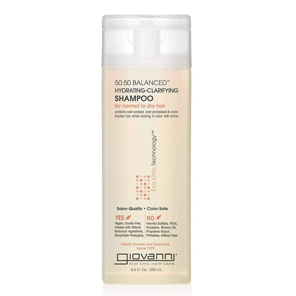 GIOVANNI front bottle shot showing product and size benefit