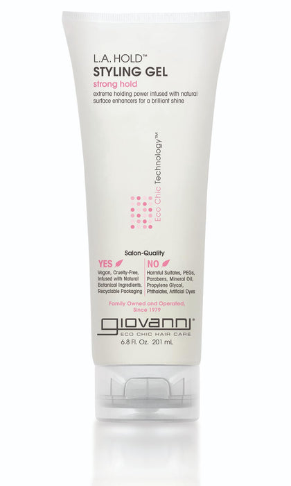 GIOVANNI front packaging showing strong-hold gel and benefits