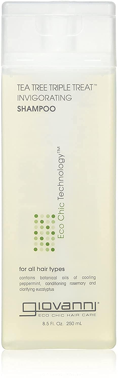 GIOVANNI front packaging showing tea tree shampoo for clearer scalp