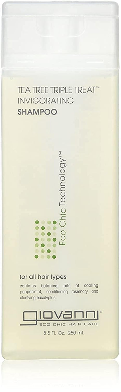 GIOVANNI front packaging showing tea tree shampoo for clearer scalp