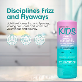 GIOVANNI in-use styling on child demonstrating frizz control and definition