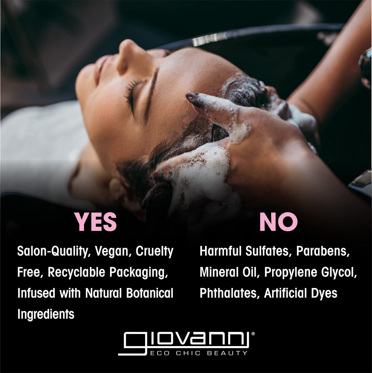 GIOVANNI being applied to styled hair to lock in shape and shine
