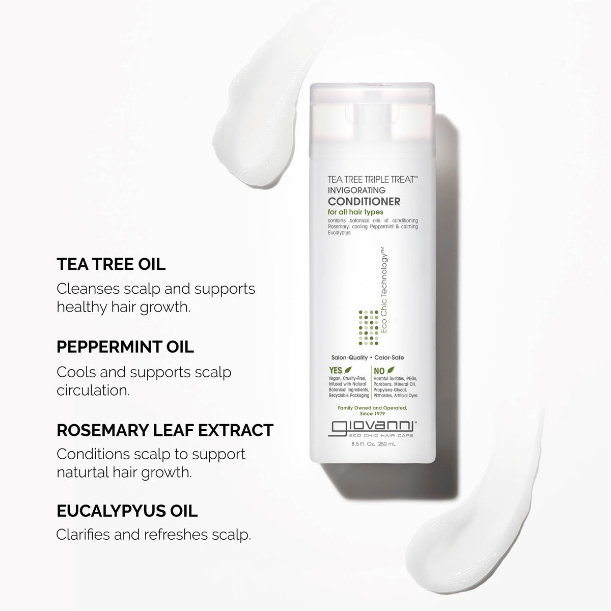 GIOVANNI conditioner creamy pour texture demonstrating smooth glide