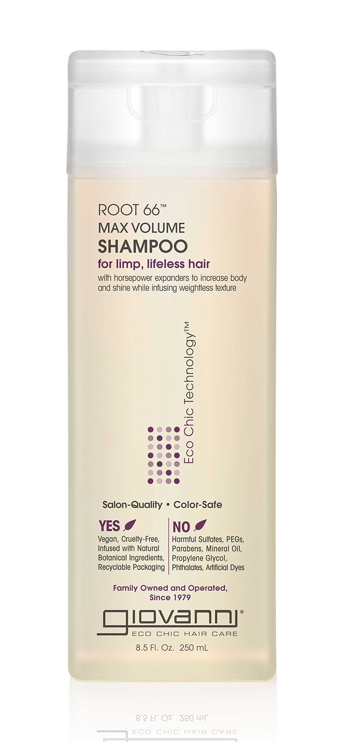 Giovanni Root 66 front label showing product name and size benefits