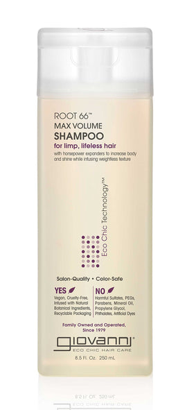 Giovanni Root 66 front label showing product name and size benefits