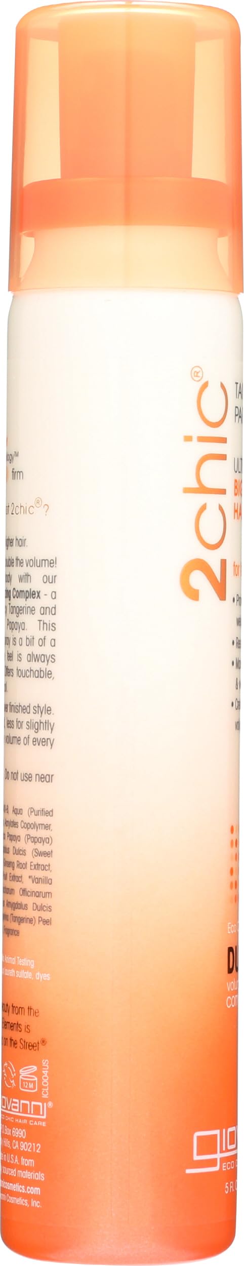 GIOVANNI 5 fl oz bottle beside hand for size and portability benefit