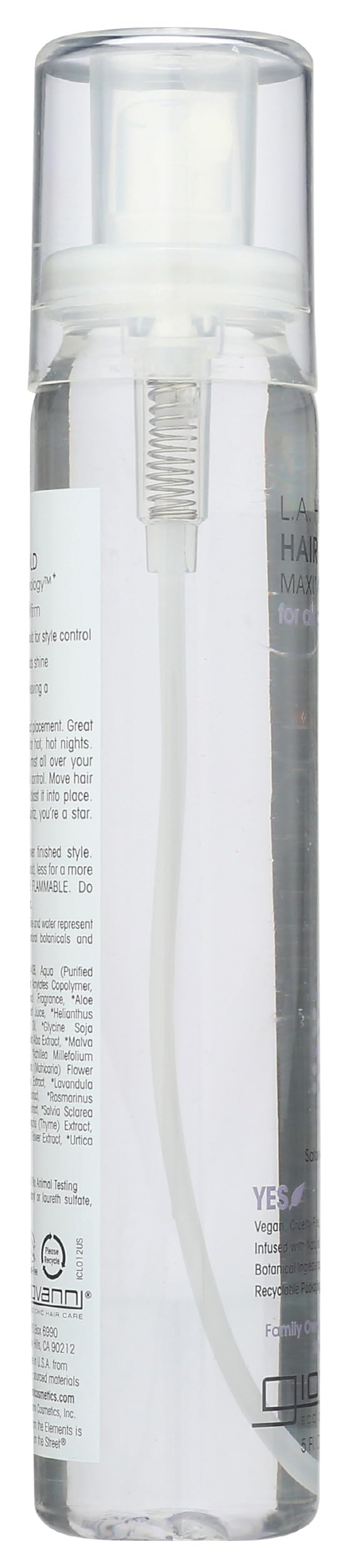 GIOVANNI 5 oz bottle held in hand to show compact size and travel-friendly convenience