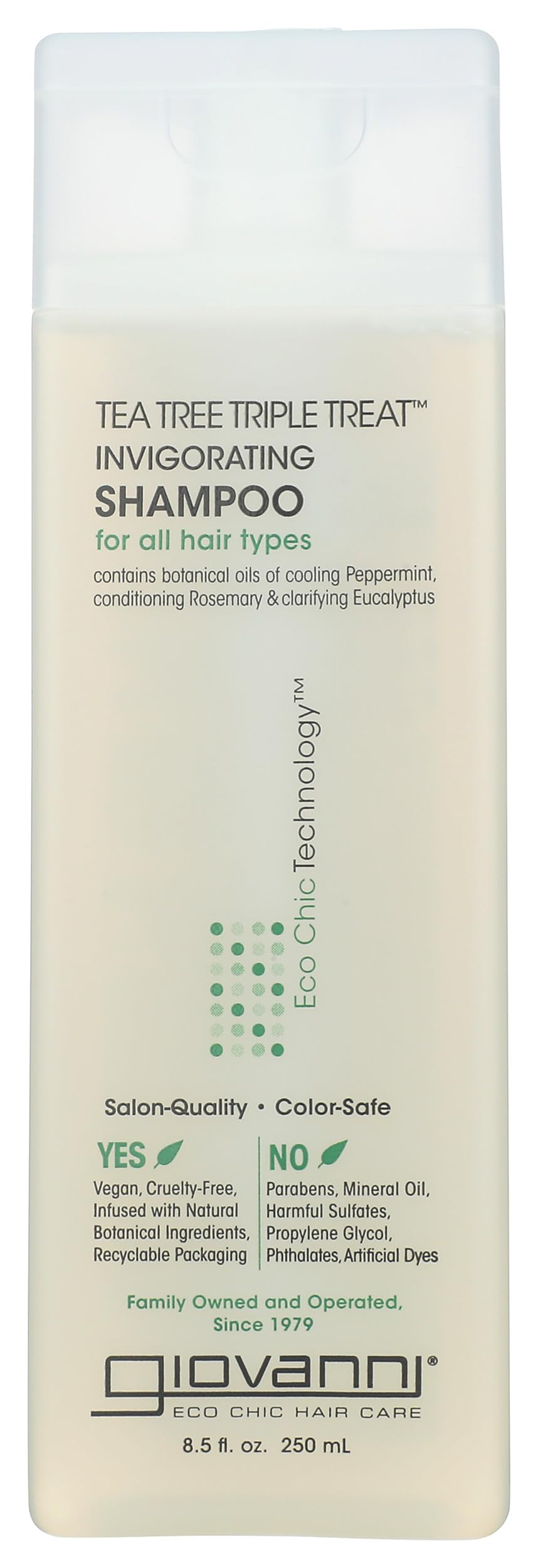 GIOVANNI front bottle showing label and size for easy product identification