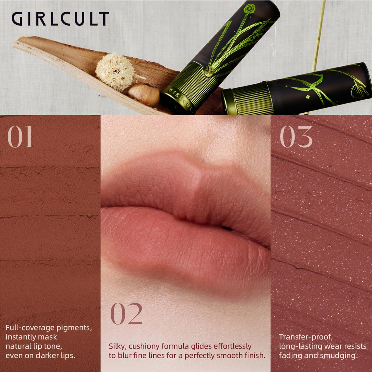 GIRLCULT lipstick worn on lips in lifestyle scene for real wear look