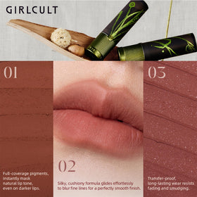 GIRLCULT lipstick worn on lips in lifestyle scene for real wear look