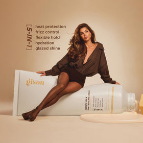 Gisou before and after blowout showing reduced frizz and glazed shine