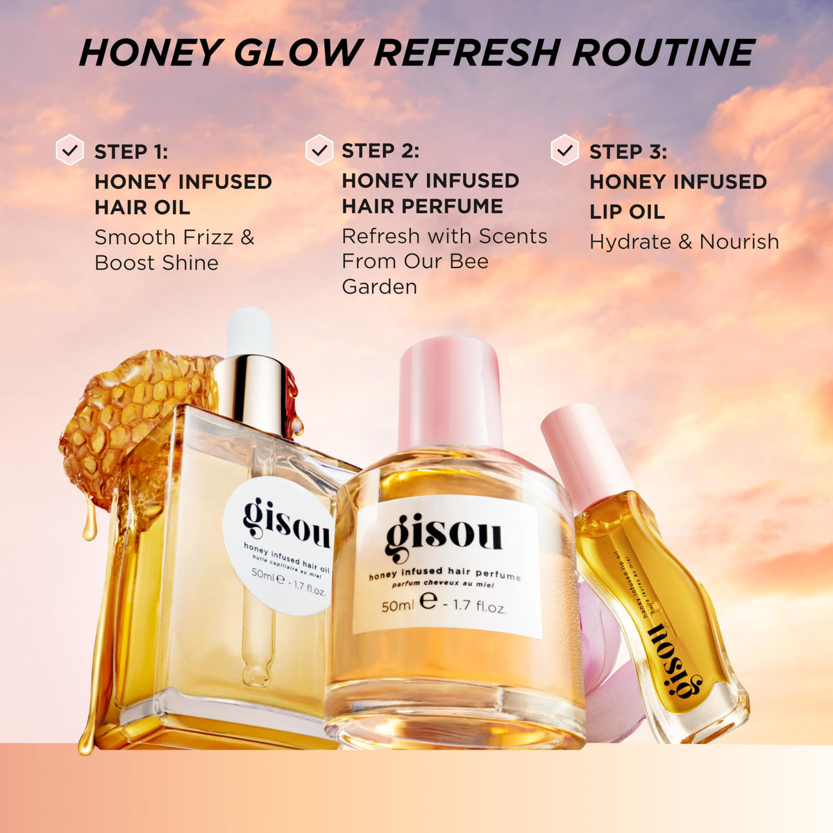 Gisou flatlay of multiple shades, displays variety and layering options
