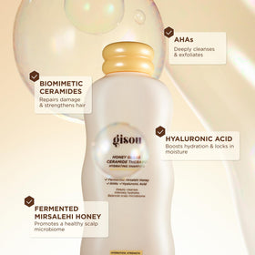 Before and after hair image with Gisou showing smoother, glossier results