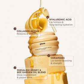Mirsalehi honey drizzle beside Gisou jar highlighting natural ingredient potency