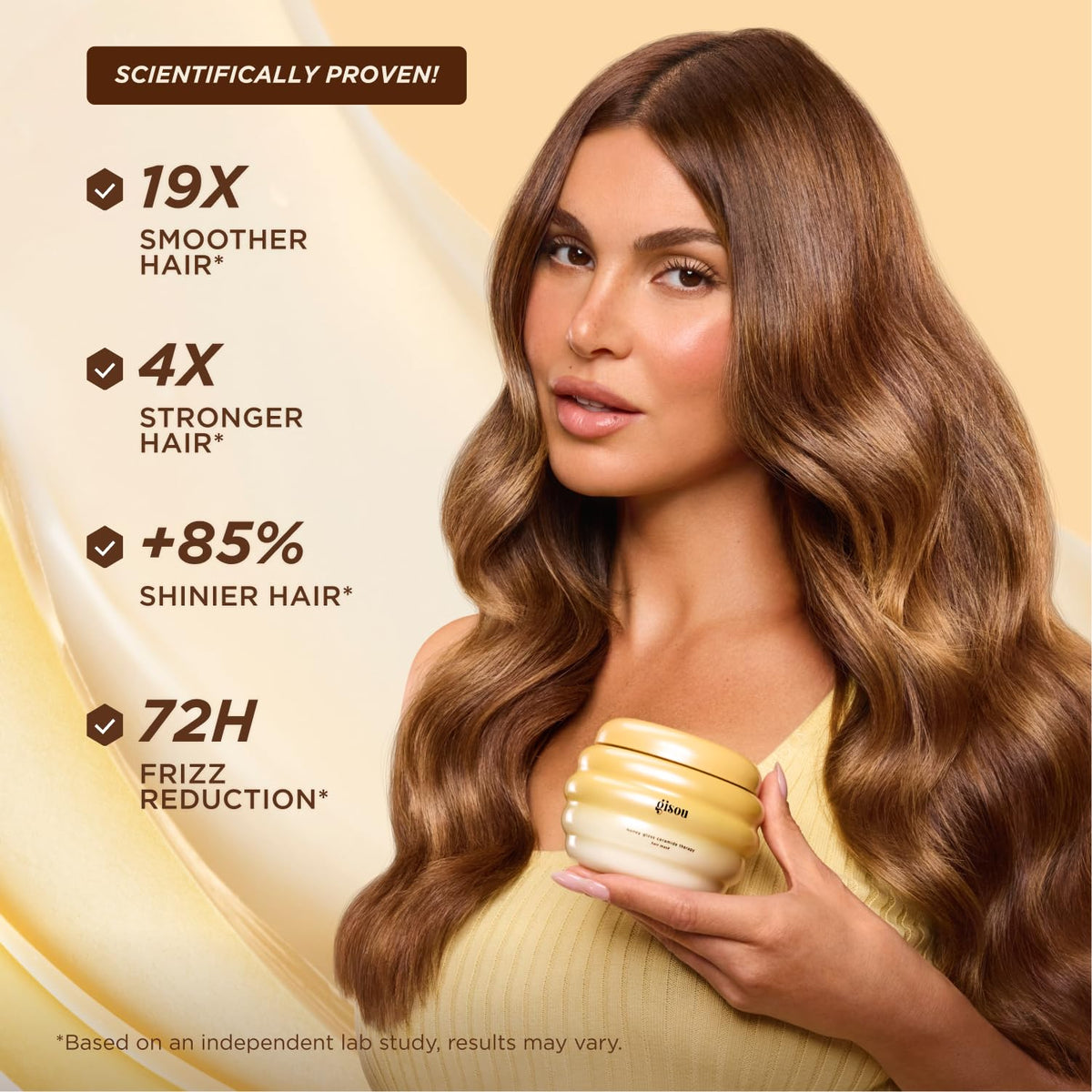 Gisou conditioner pouring texture illustrating smooth detangling finish