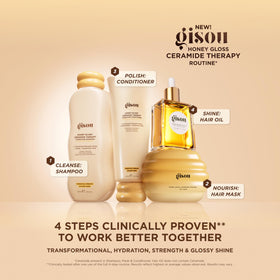 Styled glossy hair showcasing Gisou conditioner delivering shine and smoothness