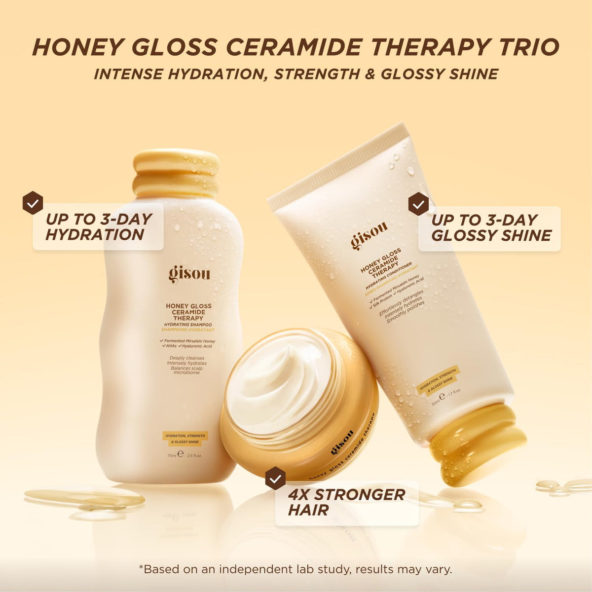 Gisou shampoo pump close-up highlighting easy dispensing benefit