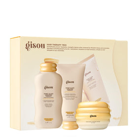 Gisou products applied to wet hair demonstrating smoother styling result